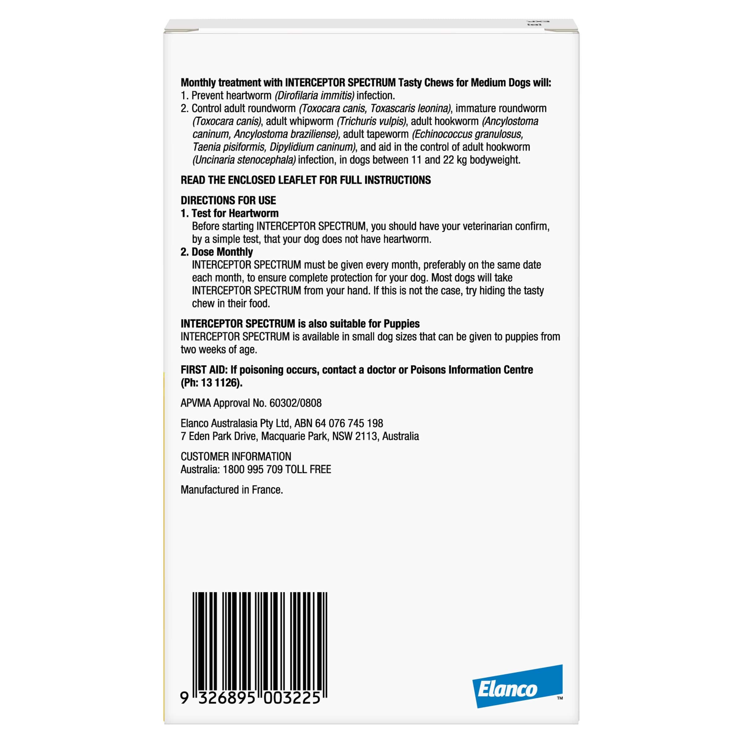 Interceptor Spectrum Chewables for Medium Dogs 22โ44 lbs (10โ20 kg) (Yellow) - Image 3
