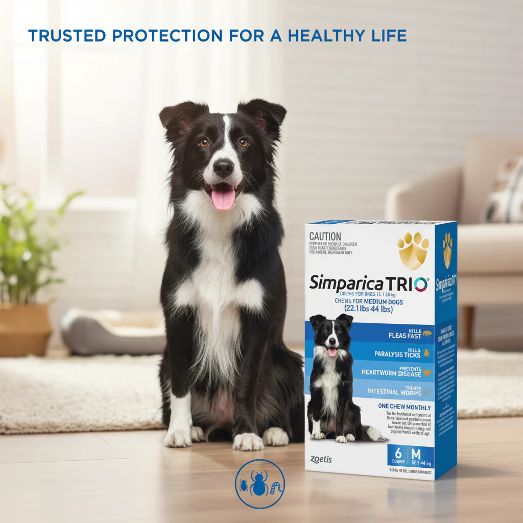 Simparica Trio Chewables For Medium Dogs 22.1–44lbs (10.1-20Kg) Blue - Image 4